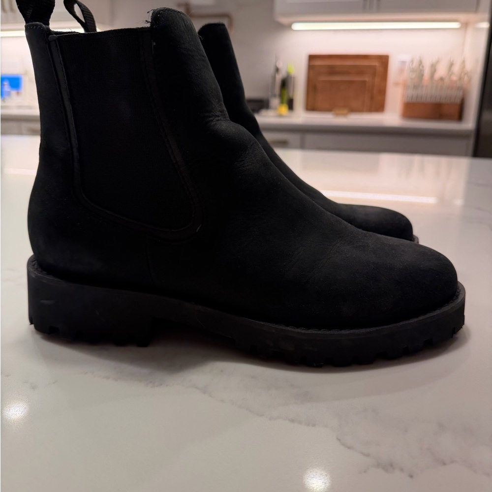 Black Suede Chelsea Lug Sole Boots